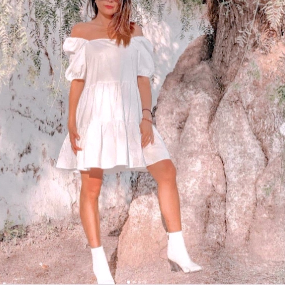 Cotton White Bloggers Fav Puff Sleeve H&M DRESS - NWT oversized boho